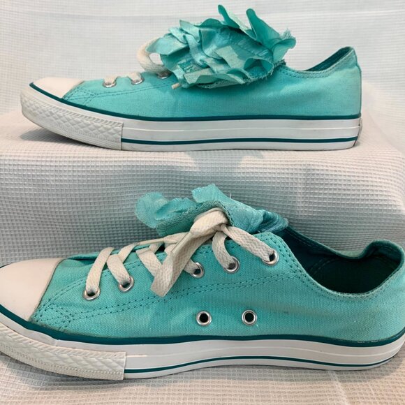Converse Chuck Taylor All Star Junior Size 6 Aqua Teal Turquoise Ruffle - Picture 3 of 10